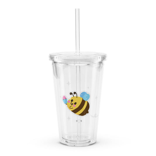 Hand Drawn Bee Tumbler | 16 oz Insulated Iced Coffee Cup with Straw