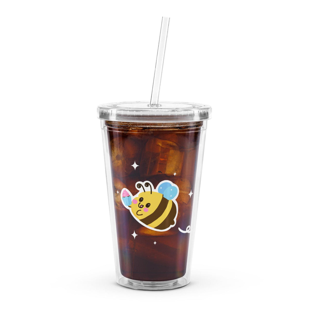 Hand Drawn Bee Tumbler | 16 oz Insulated Iced Coffee Cup with Straw