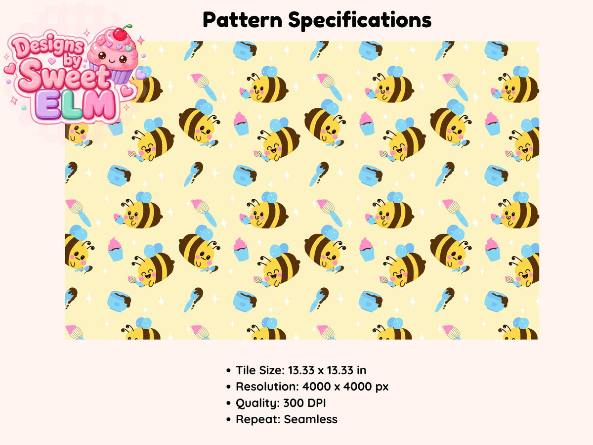 Bakery Bees Seamless Pattern | Kawaii Baking Design