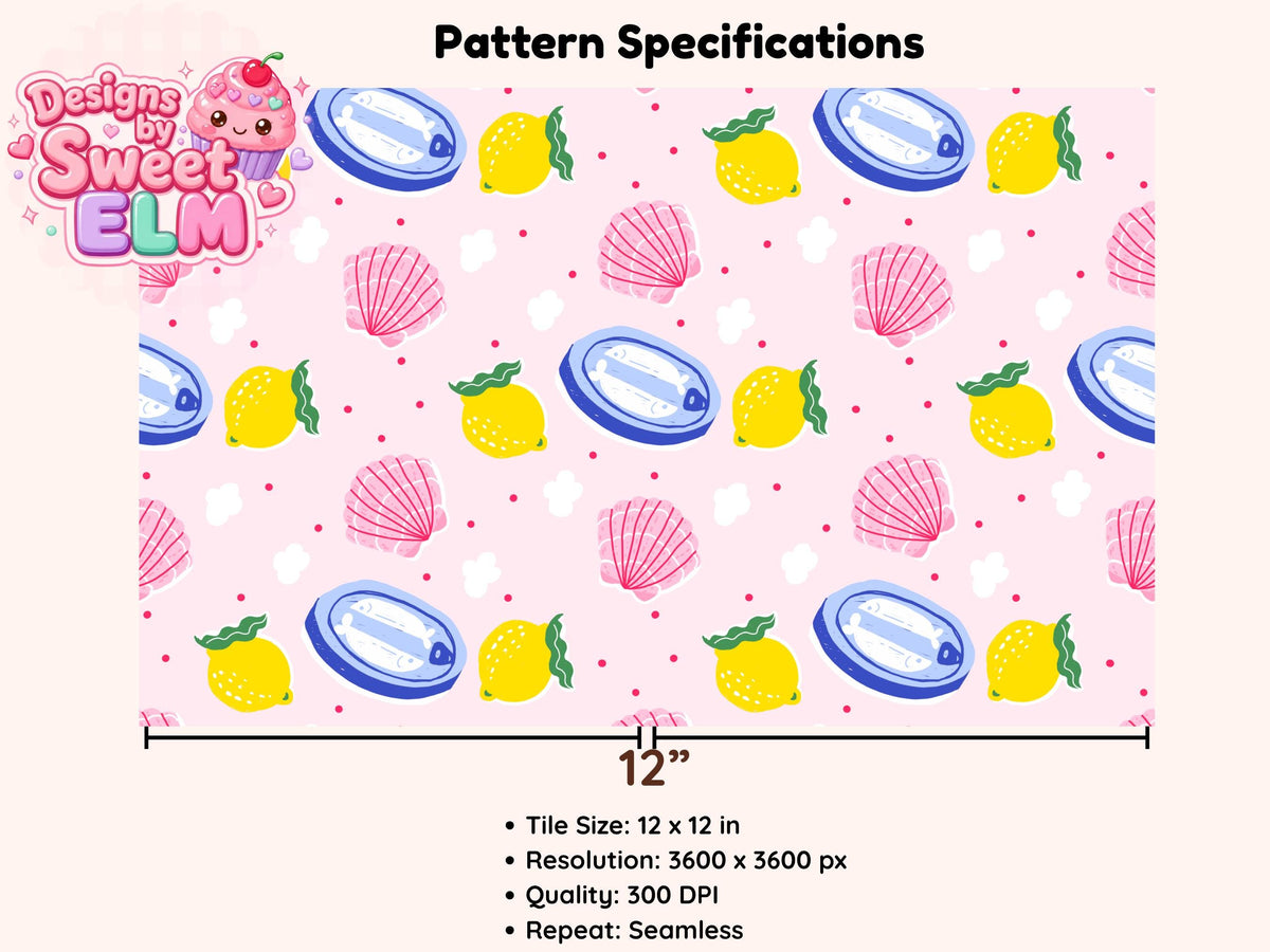 Mediterranean Lemons & Shells Seamless Pattern