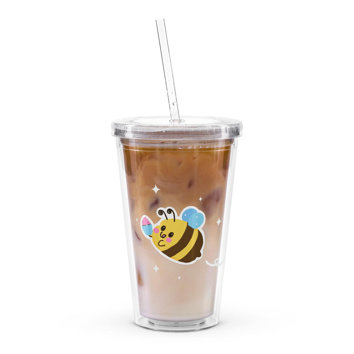 Hand Drawn Bee Tumbler | 16 oz Insulated Iced Coffee Cup with Straw