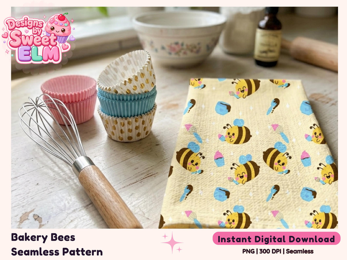 Bakery Bees Seamless Pattern | Kawaii Baking Design