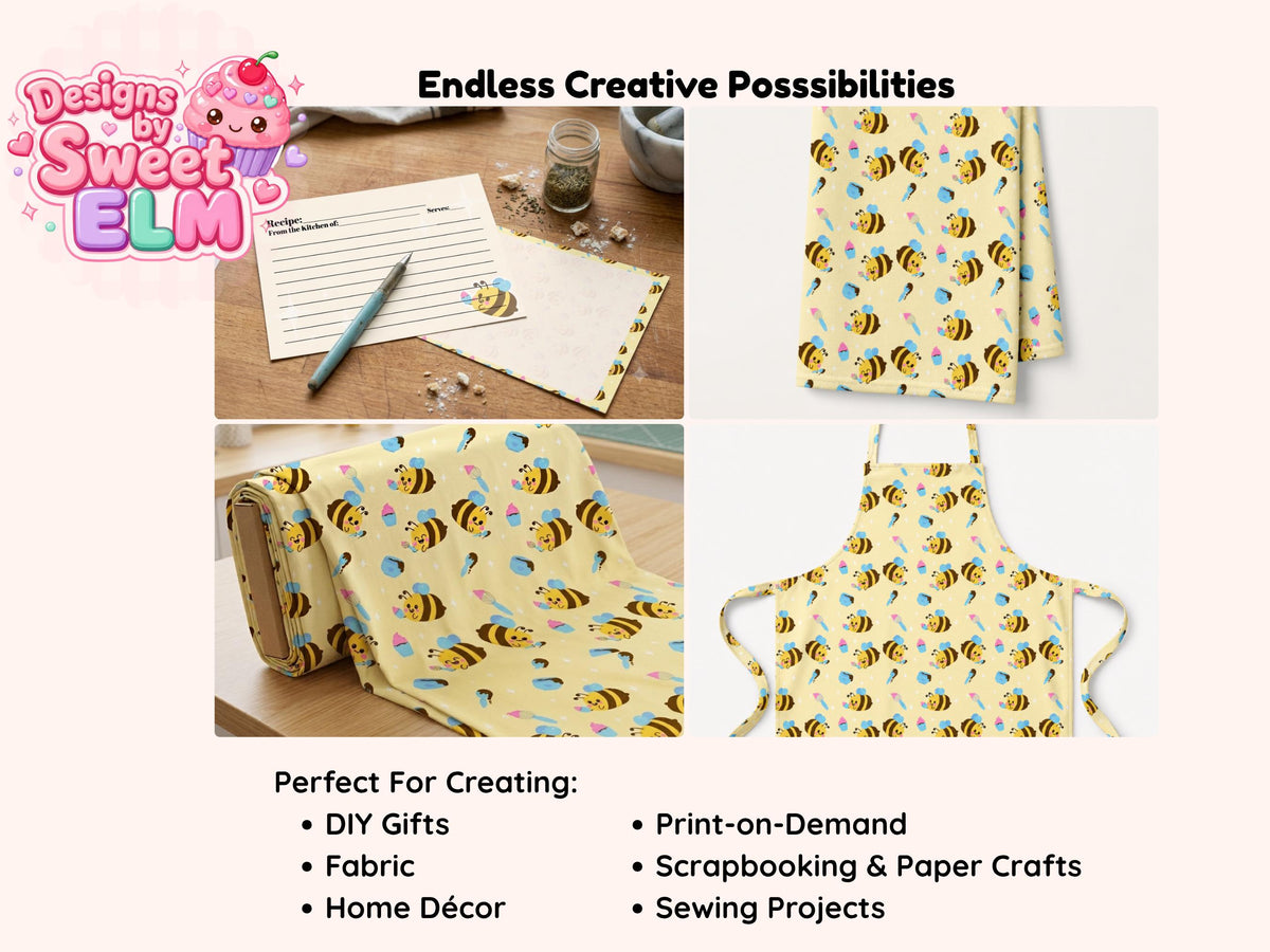 Bakery Bees Seamless Pattern | Kawaii Baking Design