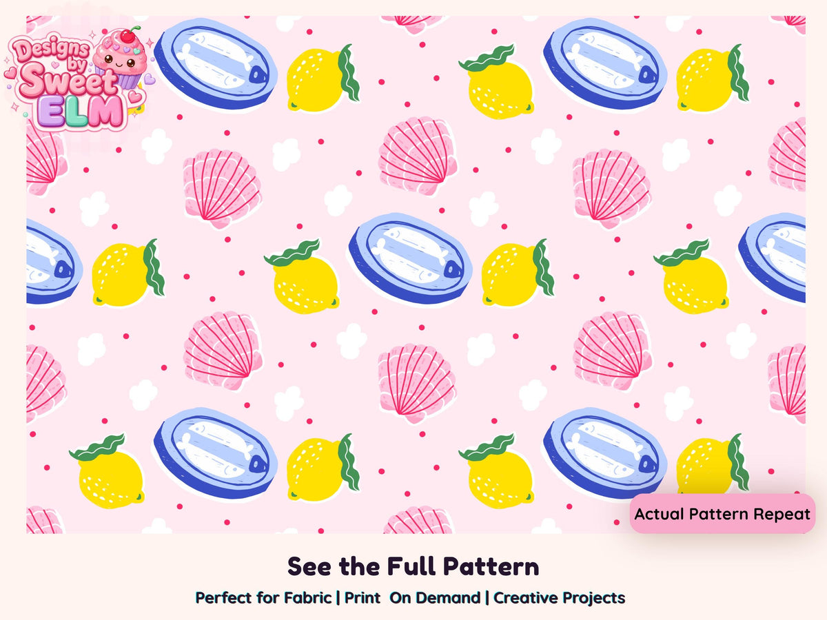 Mediterranean Lemons & Shells Seamless Pattern