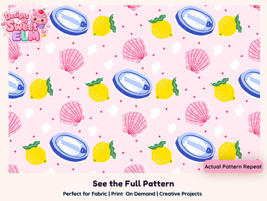 Mediterranean Lemons & Shells Seamless Pattern