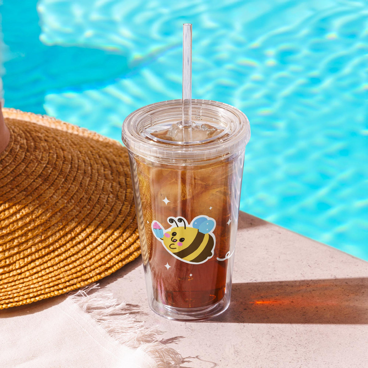 Hand Drawn Bee Tumbler | 16 oz Insulated Iced Coffee Cup with Straw