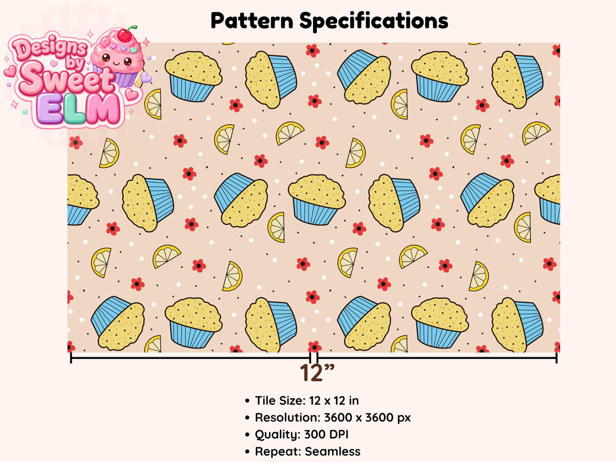 Lemon Poppy Seed Muffin Seamless Pattern