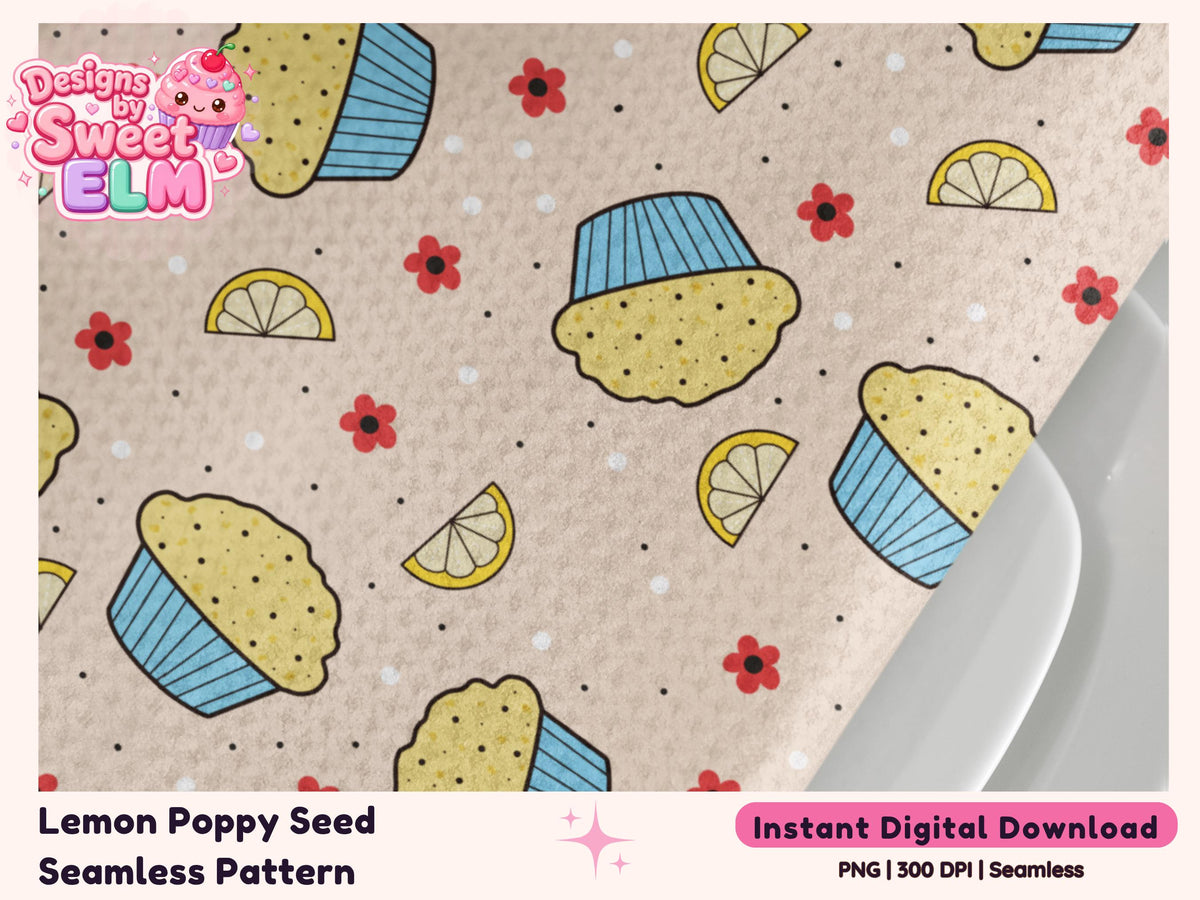 Lemon Poppy Seed Muffin Seamless Pattern