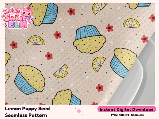 Lemon Poppy Seed Muffin Seamless Pattern